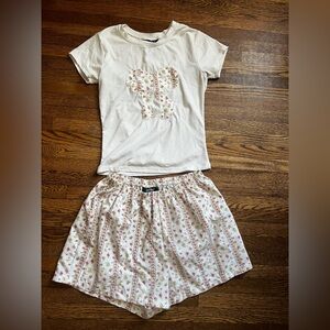 Just Polly Pajama Short and Tee Set Floral Bow Design Size Small